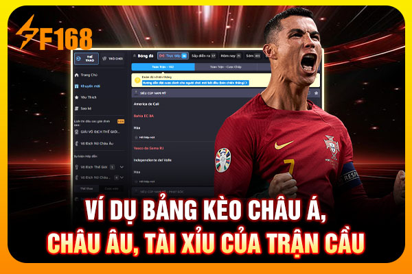 Ví dụ bảng kèo châu Á, châu Âu, tài xỉu của trận cầu Ví dụ bảng kèo châu Á, châu Âu, tài xỉu của trận cầu